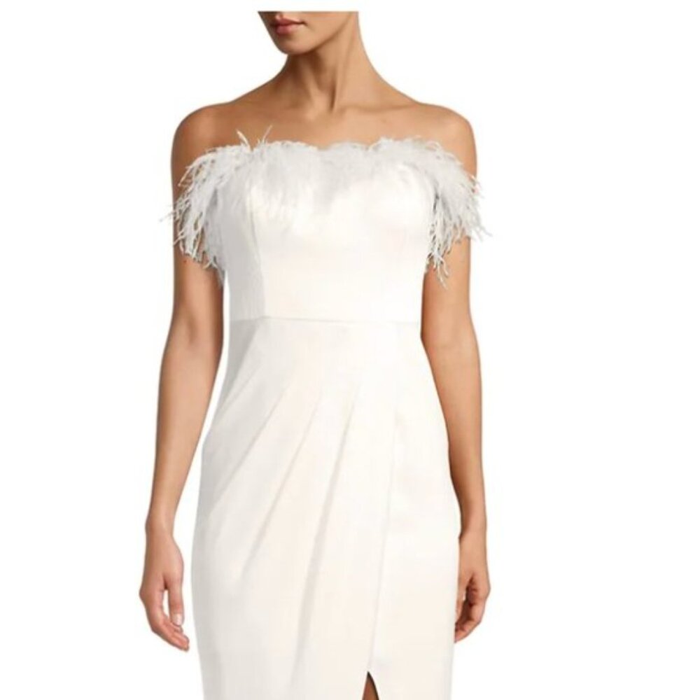 Aidan Mattox ivory white strapless feather bridal gown dress size 2